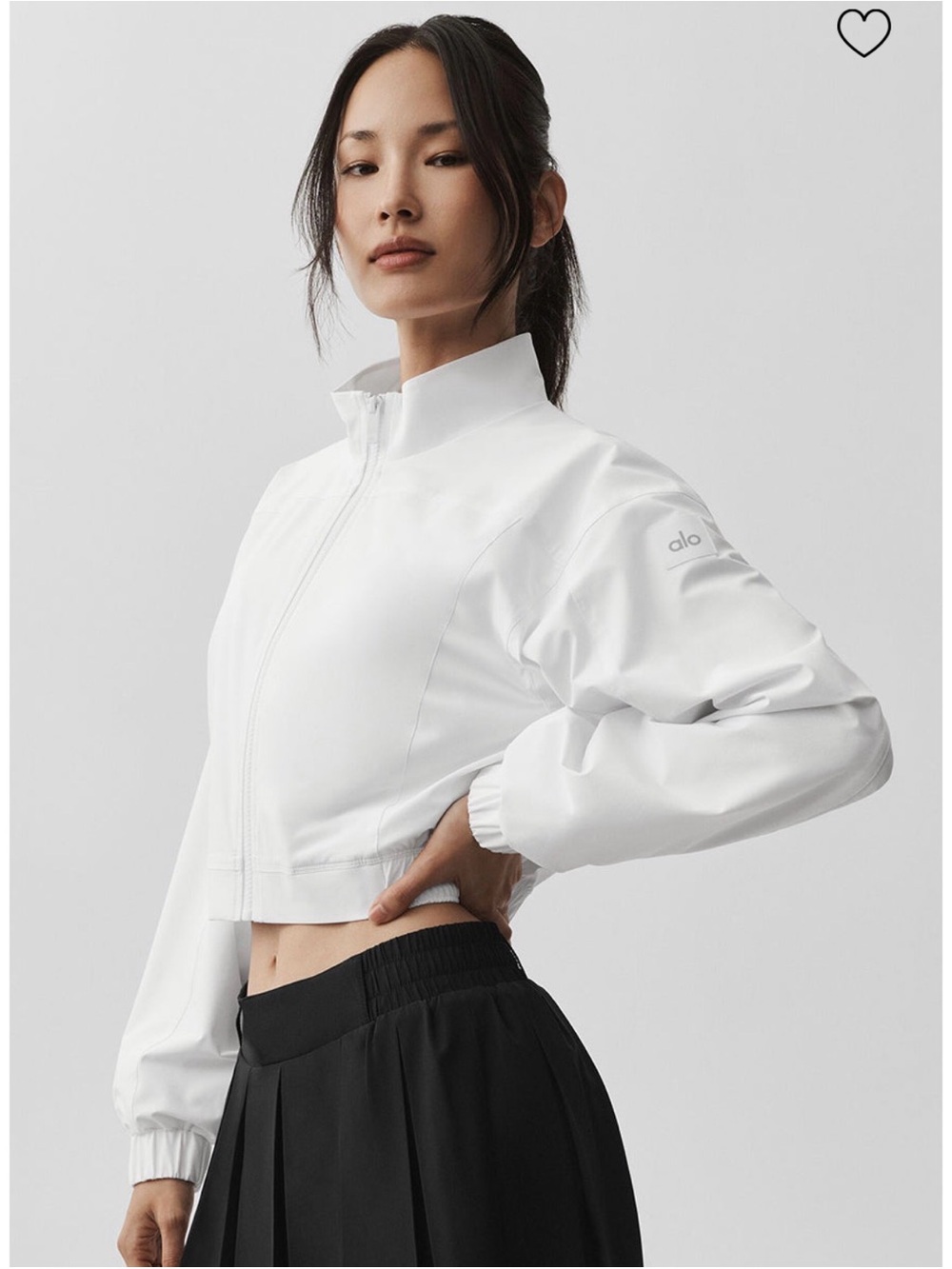 ALO Yoga White Cropped Bomber Jacket